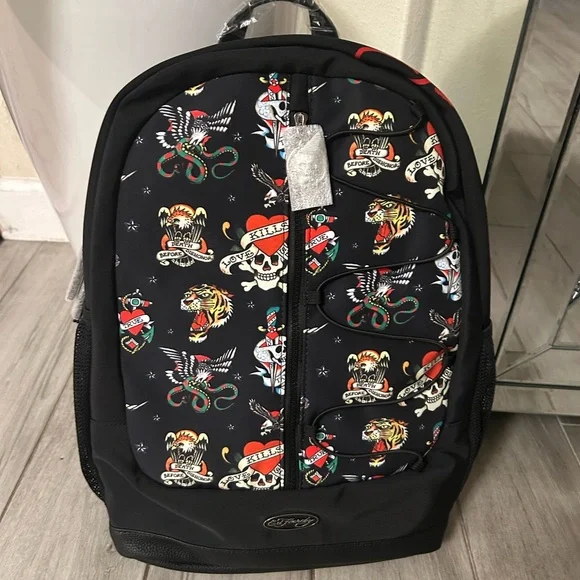 Ed Hardy | Bags | Ed Hardy Black Graphic Backpack | Poshmark